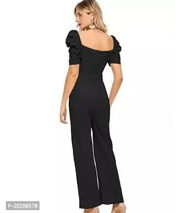Stylish Black Lycra Solid Cocktail Maxi Jumpsuit For Women-thumb2