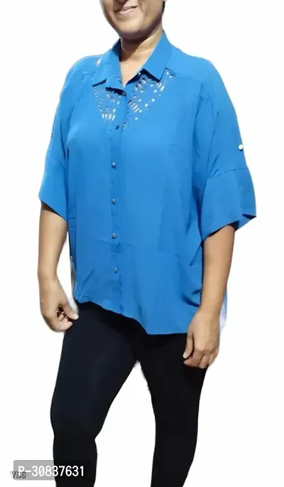 Woman Solid Relaxed Fit Boxy Shirt-thumb2