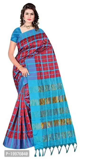 Simran Crush Mahi Silk Cotton Saree with Blouse Piece, Set of 1 (Red and Blue)