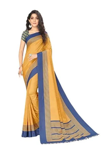 Simran Crush Australian Silk Saree, Cotonic Material with Blouse Piece, Set of 1 (Blue and Yellow)