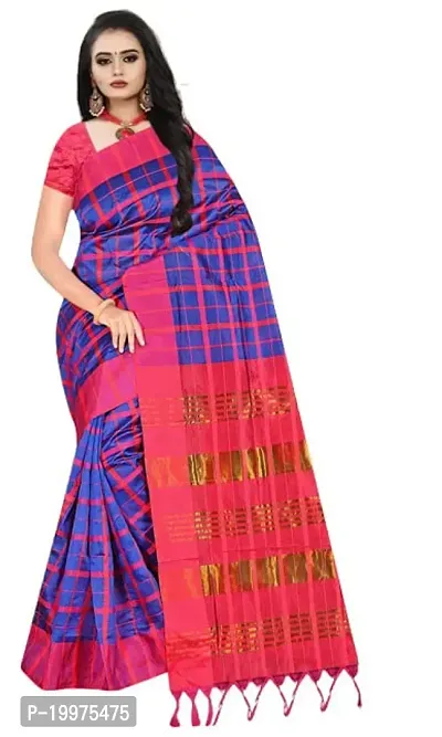 Simran Crush Mahi Silk Cotton Saree with Blouse Piece, Set of 1 (Blue and Red)