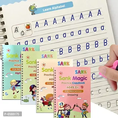ADKD Sank Magic Practice Copybook for kids (4 Books + 5 Refill) Number Tracing Book for Preschoolers with Pen, Magic Calligraphy Copybook Set Practical Reusable Writing-thumb0
