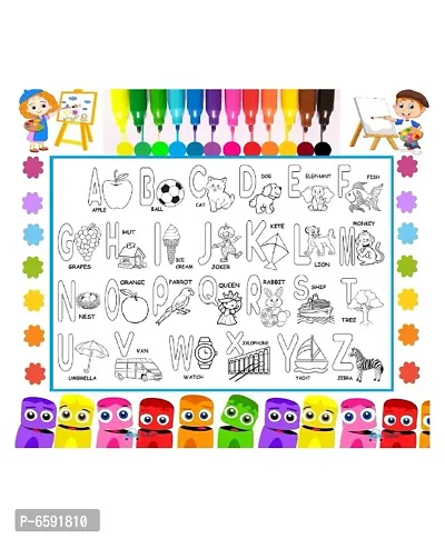 DIY Coloring Mat for Kids, Reusable and Washable Sketch Drawing Mat for Kids andndash; Large Size: 38 X 27 Inches with Sketch Pens (English  Alphabet Theme)-thumb0