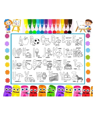 DIY Coloring Mat for Kids, Reusable and Washable Sketch Drawing Mat for Kids andndash; Large Size: 38 X 27 Inches with Sketch Pens (English  Alphabet Theme)