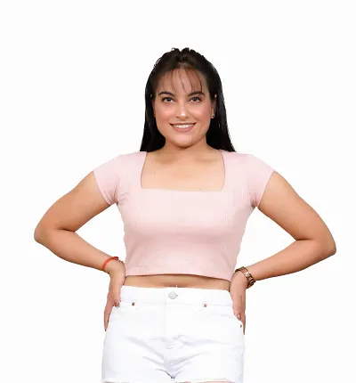 Ribbed Square Neck Crop Top for girl Women