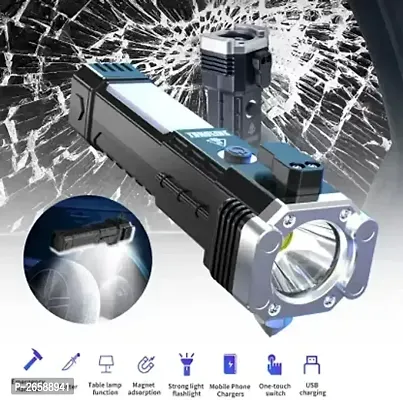Multipurpose Portable 3W Rechargeable Torch | Hammer | Seatbelt Cutter | Power Bank | Magnetic Holder(pack of 1)-thumb0