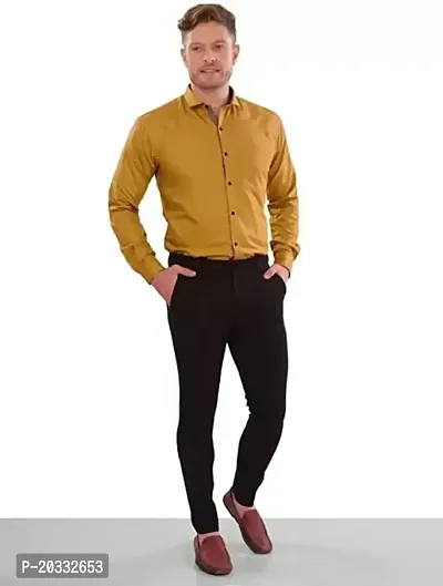 G  Son's Men's Slim Fit Stylish Full Sleeve Casual Shirts (X-Large, Yellow)-thumb2