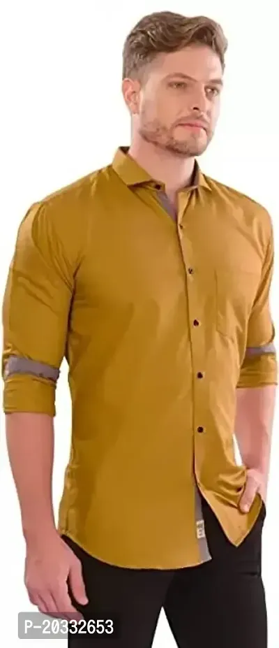 G  Son's Men's Slim Fit Stylish Full Sleeve Casual Shirts (X-Large, Yellow)-thumb3