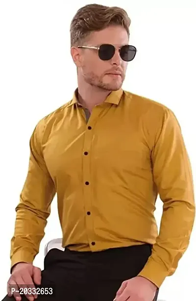 G  Son's Men's Slim Fit Stylish Full Sleeve Casual Shirts (X-Large, Yellow)-thumb4
