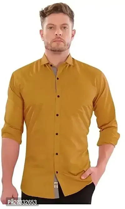 G  Son's Men's Slim Fit Stylish Full Sleeve Casual Shirts (X-Large, Yellow)-thumb0