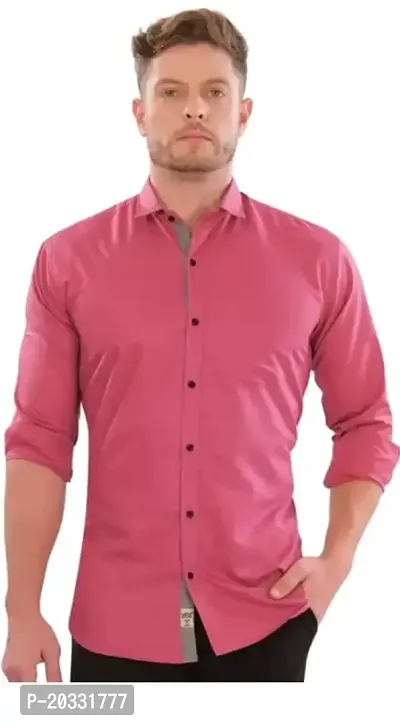 G  Son's Men's Slim Fit Stylish Full Sleeve Casual Shirts (Large, Pink)