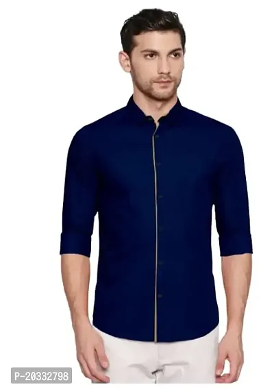 G  Son's Men Slim Fit Solid Spread Collar Casual Shirt (Large, Dark-Blue)
