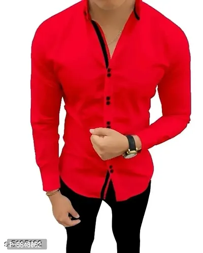 Stylish Cotton Blend Red Casual Ben Collar Shirt