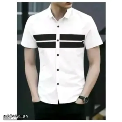 White Cotton Blend Solid Casual Shirts For Men