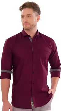 Maroon Cotton Solid Casual Shirts For Men-thumb1