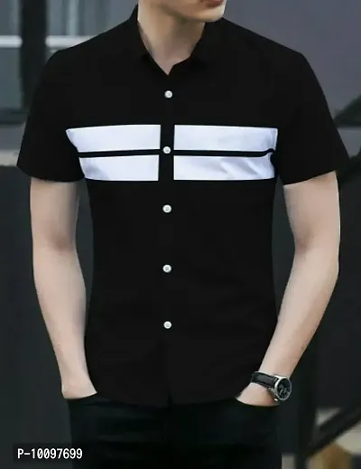 Black Cotton Solid Casual Shirts For Men