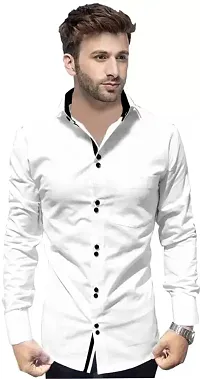 White Cotton Solid Casual Shirts For Men-thumb1