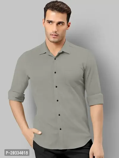 G  Son's Men Regular Fit Solid Spread Collar Casual Shirt (Large, Grey)