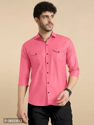 G  Son's Men Regular Fit Solid Spread Collar Casual Shirt (XX-Large, Baby-Pink)