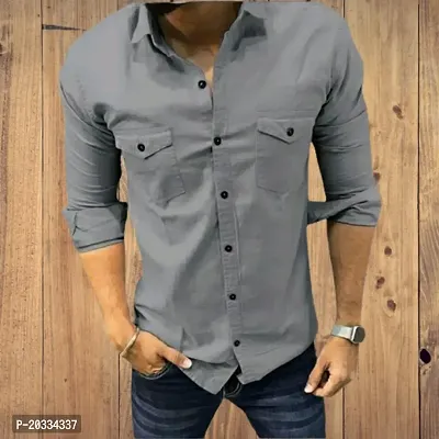G  Son's Men's Slim Fit Stylish Full Sleeve Casual Shirts (Large, Blue)-thumb0