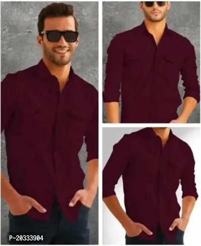 G  Son's Men Regular Fit Solid Spread Collar Casual Shirt (X-Large, Maroon)