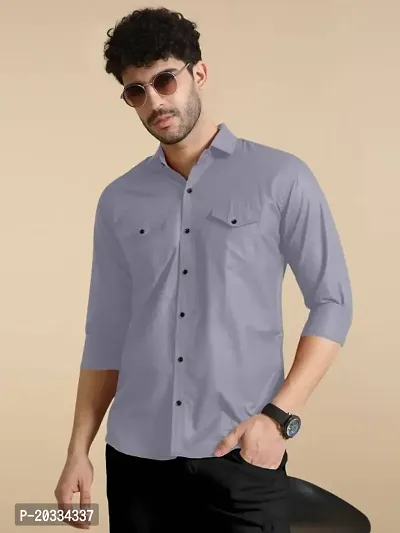 G  Son's Men's Slim Fit Stylish Full Sleeve Casual Shirts (Large, Blue)-thumb2