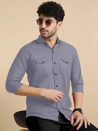 G  Son's Men's Slim Fit Stylish Full Sleeve Casual Shirts (Large, Blue)-thumb1