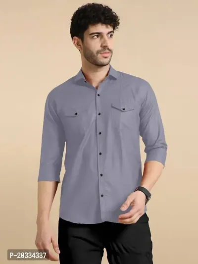 G  Son's Men's Slim Fit Stylish Full Sleeve Casual Shirts (Large, Blue)-thumb3