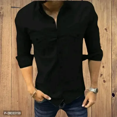 G  Son's Men Regular Fit Solid Spread Collar Casual Shirt (Medium, Black)-thumb0