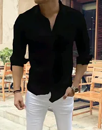 G  Son's Men Regular Fit Solid Spread Collar Casual Shirt (Medium, Black)-thumb1