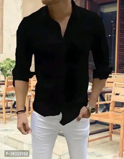 G  Son's Men Regular Fit Solid Spread Collar Casual Shirt (Medium, Black)-thumb2