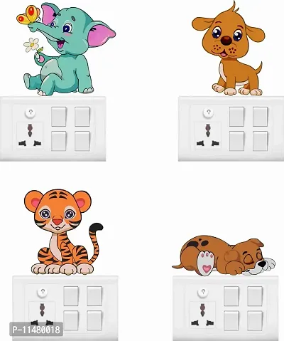 Saiii Designs Cute Baby Animals Wall Sticker Standard PVC Vinyl Size - Height 23Cm X 20Cm (Set of 4) Color - Multicolor