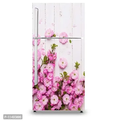 Decorative Pink Flowers Vinyl Fridge Cover Wallpaper Poster Adhesive Vinyl Sticker Fridge wrap Decorative Sticker (PVC Vinyl Covering Area 60cm X 160cm)-thumb0