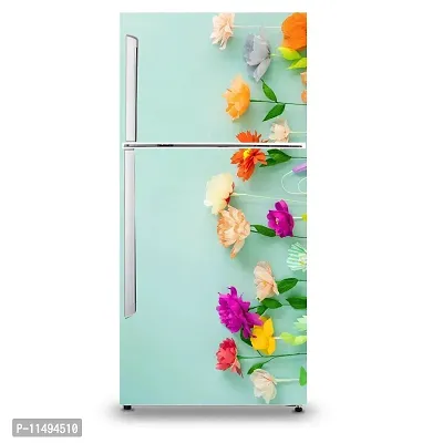 Decorative One Side Flowers Vinyl Fridge Cover Wallpaper Poster Adhesive Vinyl Sticker Fridge wrap Decorative Sticker (PVC Vinyl Covering Area 60cm X 160cm)-thumb2