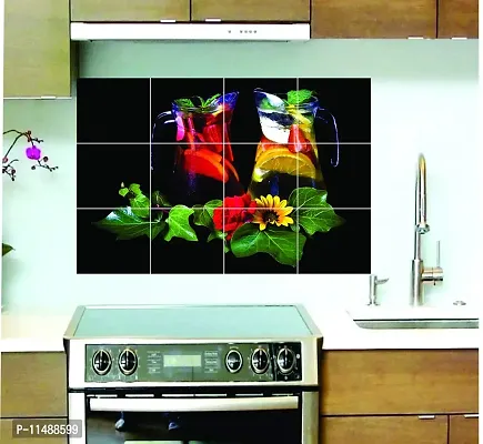 Saiii Designs Waterproof Kitchen Beautiful Juice Jars Wall Sticker Wallpaper/Wall Sticker Multicolour - Kitchen Wall Coverings Area (49Cm X79Cm)