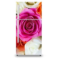 Decorative White Flowers Vinyl Fridge Cover Wallpaper Poster Adhesive Vinyl Sticker Fridge wrap Decorative Sticker (PVC Vinyl Covering Area 60cm X 160cm)-thumb1