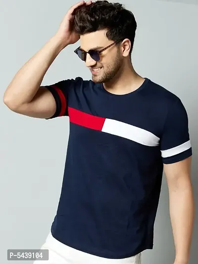 Trendy Navy Blue mens colour block t-shirt