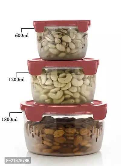 Classic Polypropylene Lock and Seal Round Airtight Containers Set Of 3 Pcs, 600Ml,1200Ml And 1800Ml
