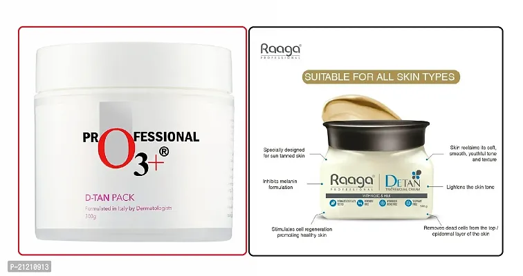 O3+ De-tan Pack for Instand Skin type  Cream  300 gm  Raaga De-Tan Kojic Milk Cream 500 ml Best Offer Combo Pack