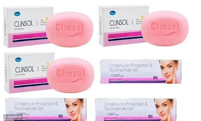 Clinsol Anti Acne Soap 75 gm Pack Of-3 With Clinsol  Nicotinamide Gel 15 gm Pack Of-3