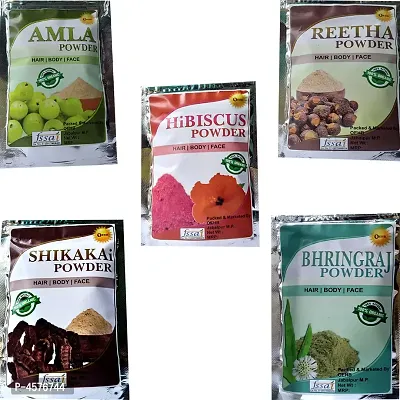 100% Organic Amla,Reetha,Shikakai,Bhringraj and Hibiscus Powder Each 50 gm