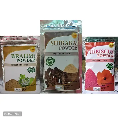 3 in 1 100% Organic Shikakai,Brahmi and Hibiscus Powder Each 50 gm-thumb0