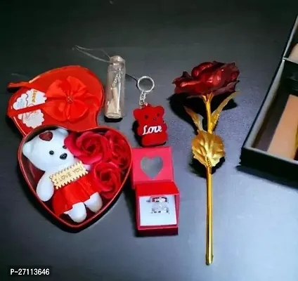 Metal Box With Small Teddy And Artificial Flower Inside Heart Shape Box For Decoration And Gift Red 1Pc-thumb0