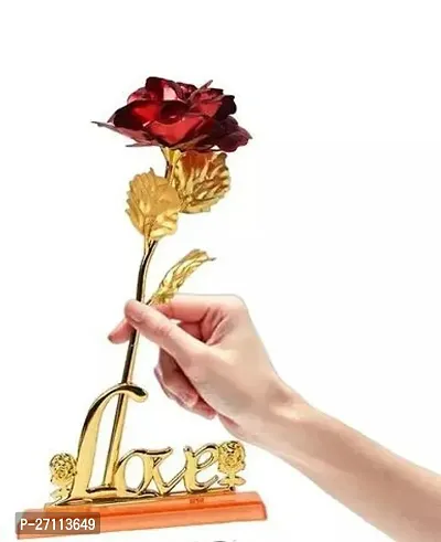 Golden Red Rose Table Decor Valentine Gift Set Showpiece Decorative Showpiece - 25.5 Cm-thumb0