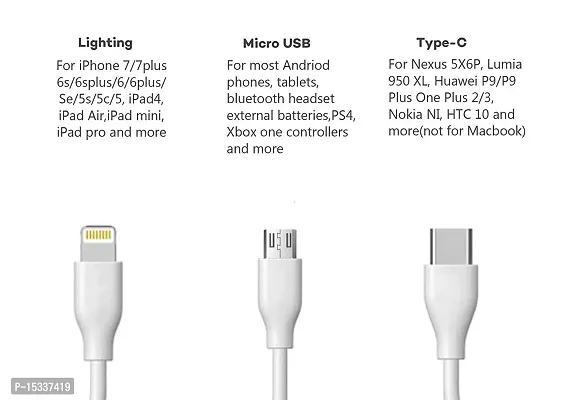 Siwi 3-in-1 Charging Cable for Lava BeU USB Cable 3-in-1 Multi Quick Charge Fast Charging Charger Cable for All Micro USB, iPh and Type-C Devices (3.1 Amp, 1 Meter/3.3 Feet, WM2, White)-thumb2