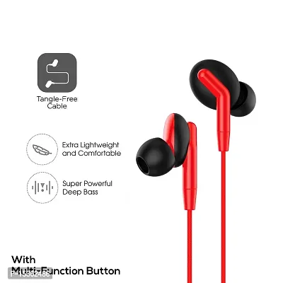 Siwi Earphone for Vivo Y21 2021 Earphones Original Like Wired Noise Cancellation In-Ear Headphones Stereo Deep Bass Head Hands-free Headset Earbud With Built in-line Mic, Call Answer/End Button, Music 3.5mm Aux Audio Jack (TL, Black/Red)-thumb2