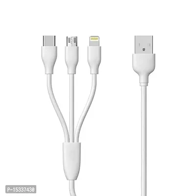 Siwi 3-in-1 Charging Cable for Lenovo Tab M8 FHD USB Cable 3-in-1 Multi Quick Charge Fast Charging Charger Cable for All Micro USB, iPh and Type-C Devices (3.1 Amp, 1 Meter/3.3 Feet, WM2, White)-thumb0