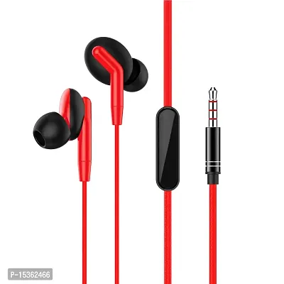 Siwi Earphone for Vivo Y21 2021 Earphones Original Like Wired Noise Cancellation In-Ear Headphones Stereo Deep Bass Head Hands-free Headset Earbud With Built in-line Mic, Call Answer/End Button, Music 3.5mm Aux Audio Jack (TL, Black/Red)