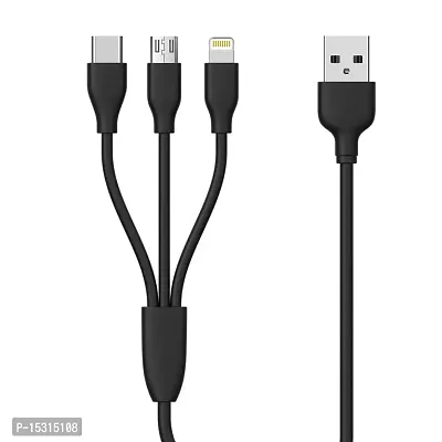 Siwi 3-in-1 Charging Cable for Nokia 2760 Flip USB Cable 3-in-1 Multi Quick Charge Fast Charging Charger Cable for All Micro USB, iPh and Type-C Devices (3.1 Amp, 1 Meter/3.3 Feet, BM2, Black)-thumb0