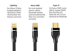 Siwi 3-in-1 Charging Cable for Micromax X2820 USB Cable 3-in-1 Nylon Braided Multi Quick Charge Fast Charging Charger Cable for All Micro USB, iPh and Type-C Devices (3.1 Amp, 1 Meter/3.3 Feet, GM2, Multi)-thumb1